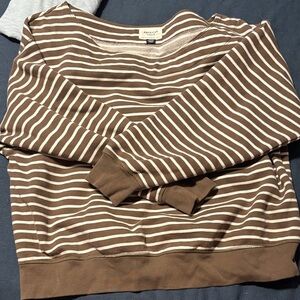 American Eagle Outfitters Brown and White Striped Crewneck Sweater